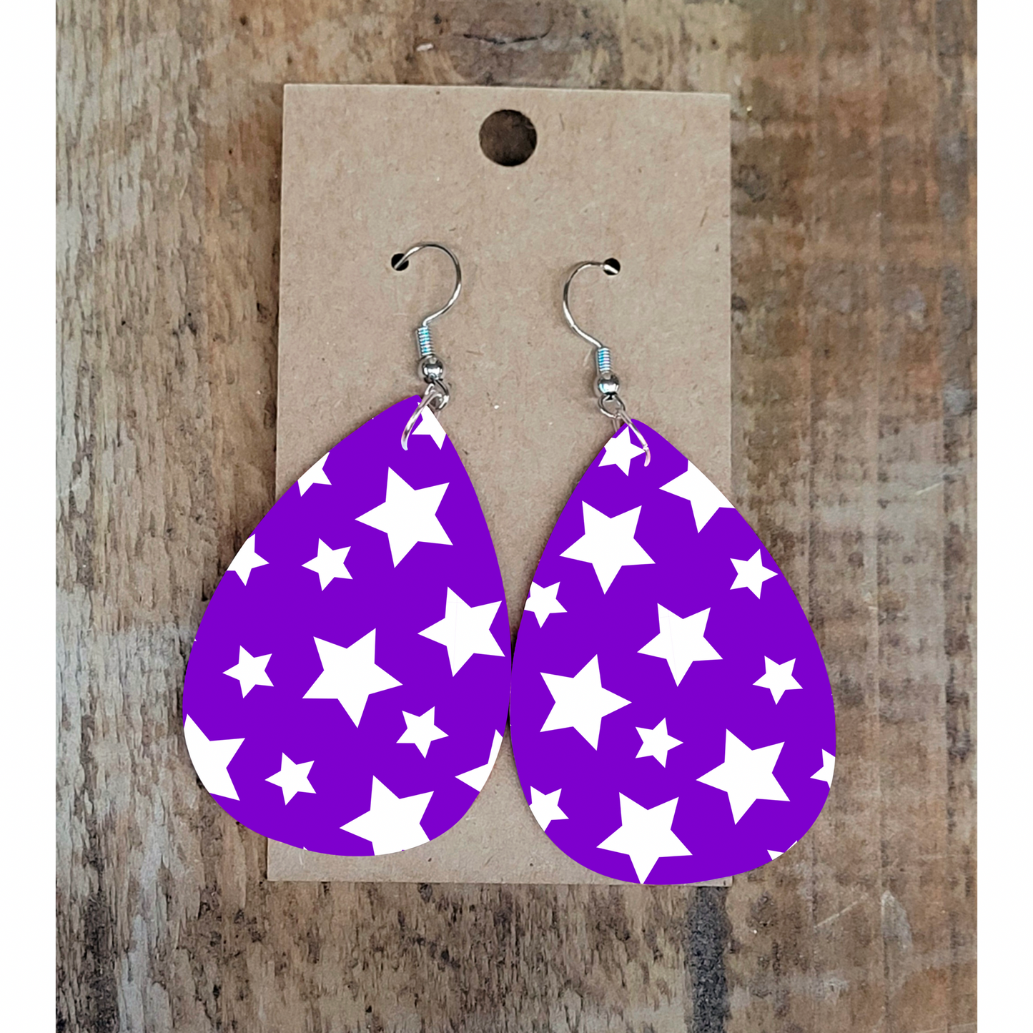 Purple and White Star Earrings