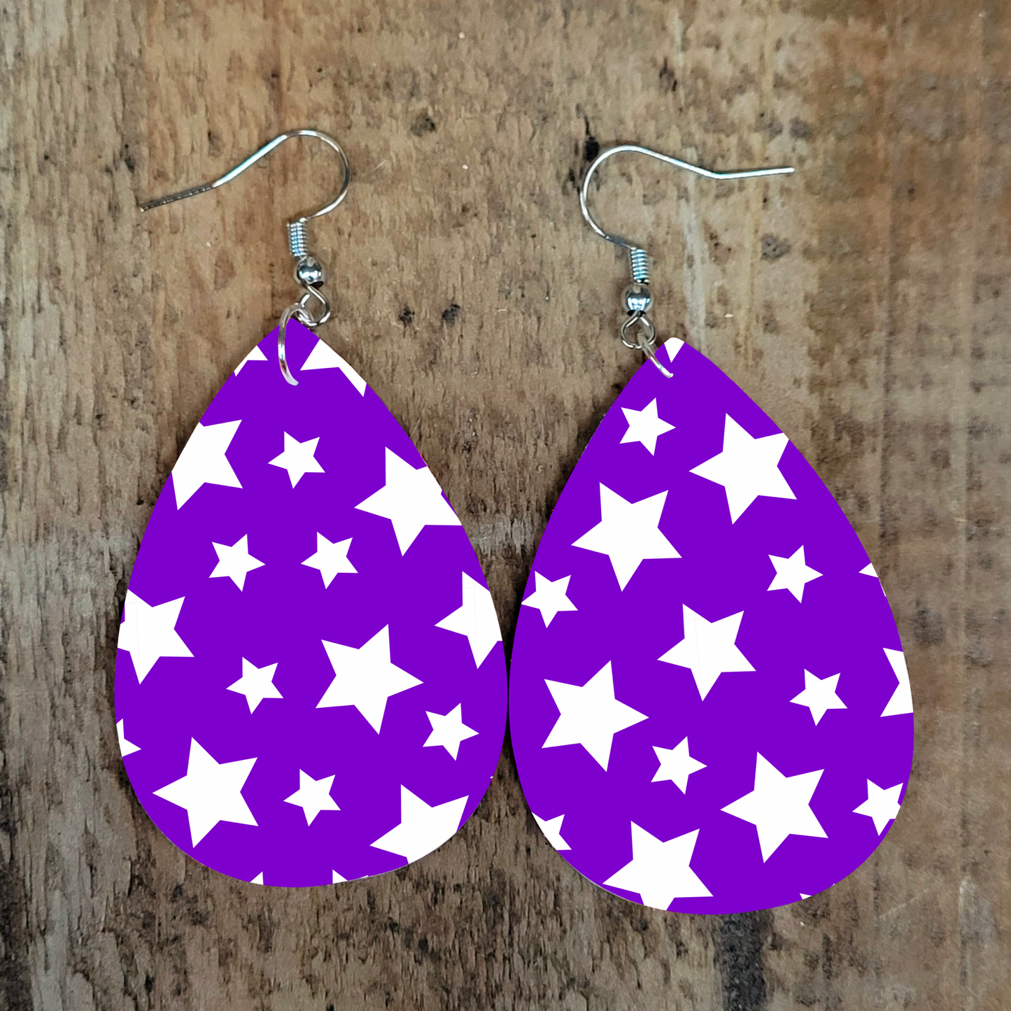 Purple and White Star Earrings