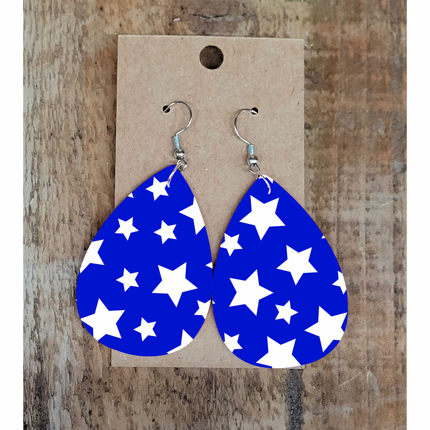 Blue and White Star Earrings