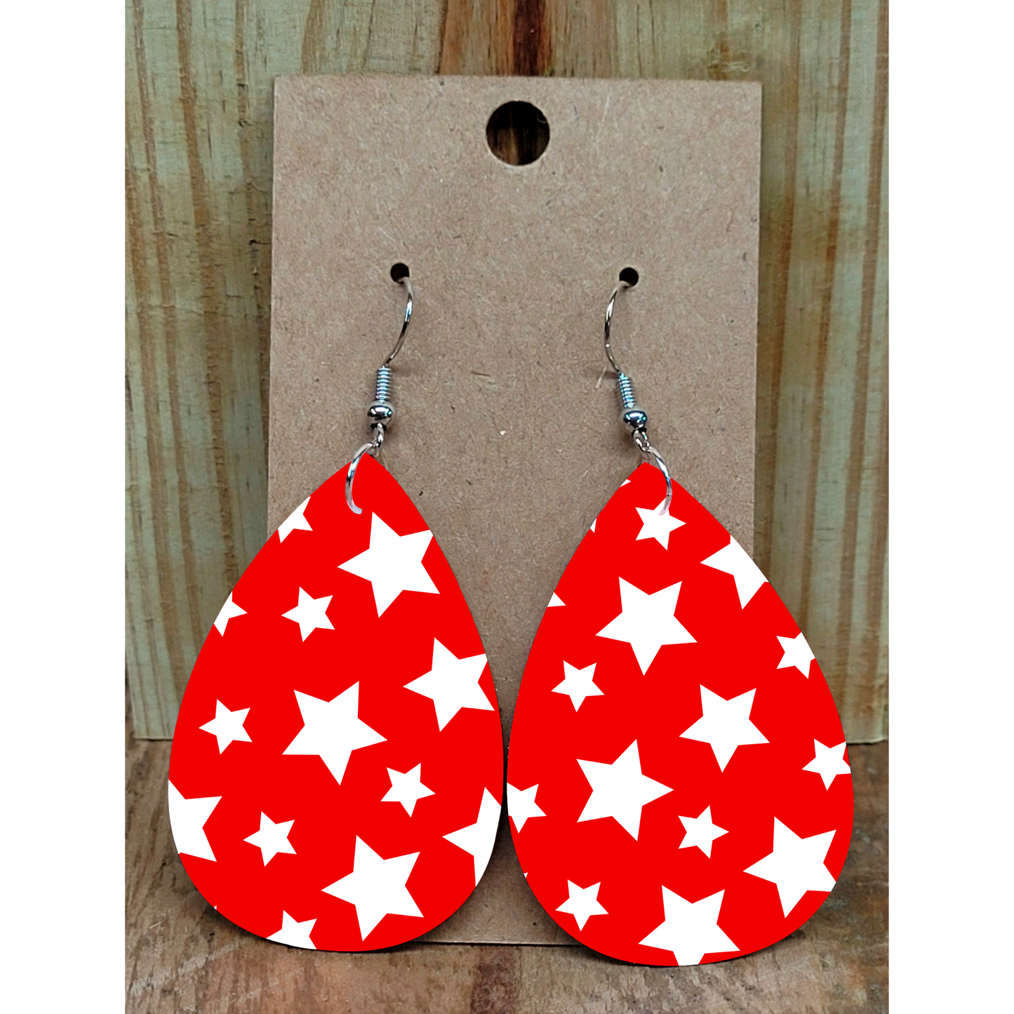 Red and White Star Earrings