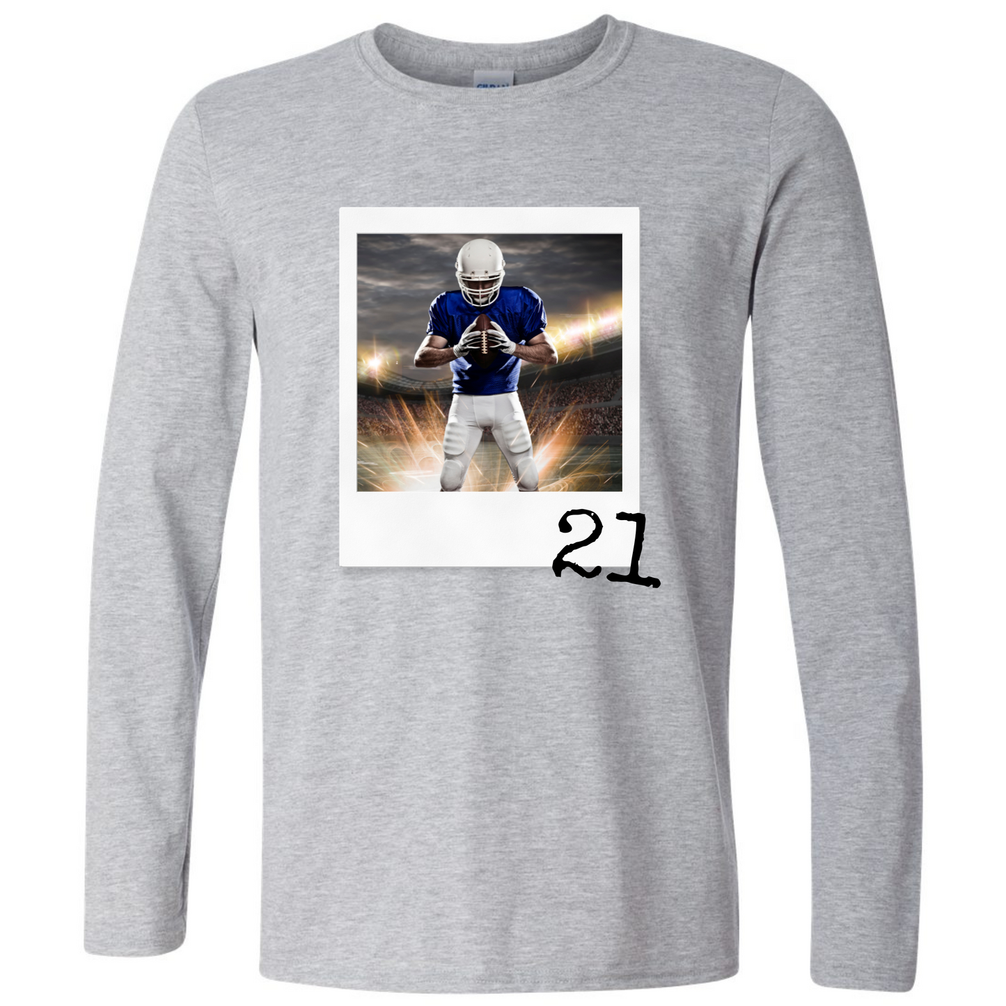 Custom Football Photo and Number Long Sleeve Graphic Tee