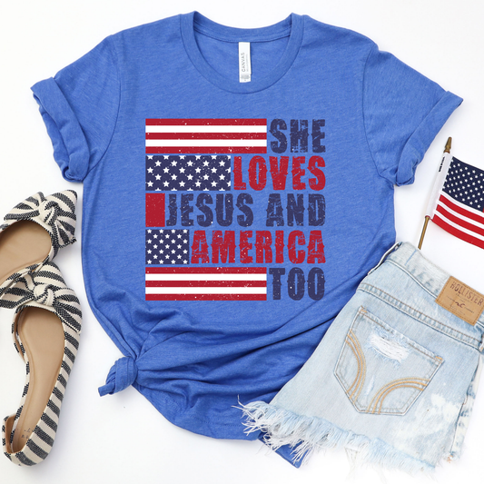 She Loves Jesus Blue Graphic Tee
