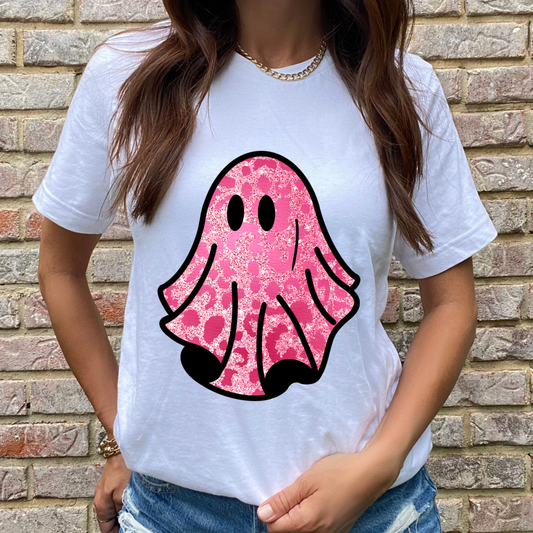 Pink Glitter Leopard Print Ghost Graphic Tee