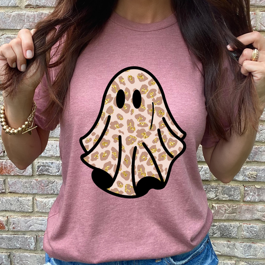 Gold Glitter Leopard Print Ghost Graphic Tee