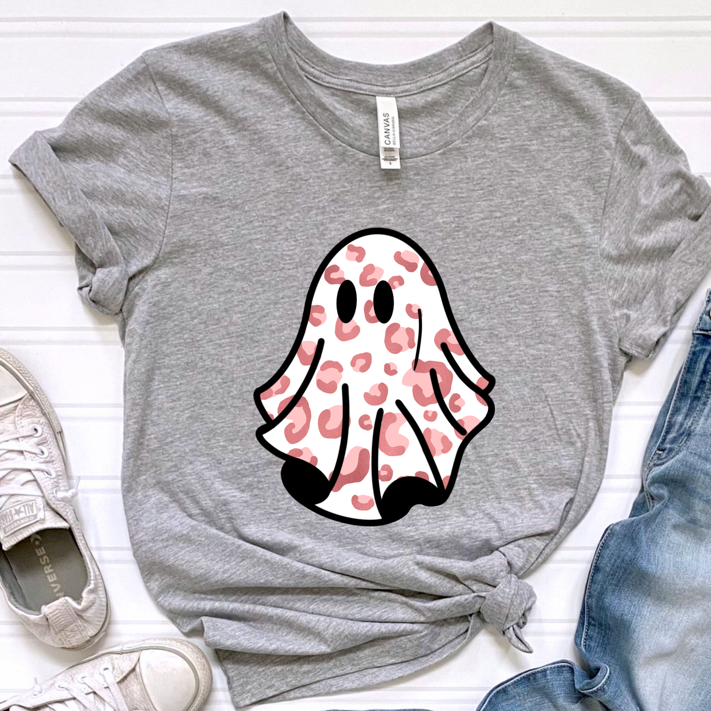 Pink Leopard Print Ghost Graphic Tee