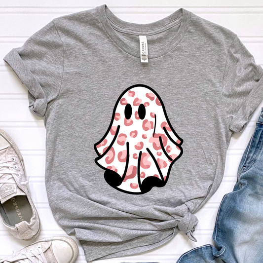 Pink Leopard Print Ghost Graphic Tee