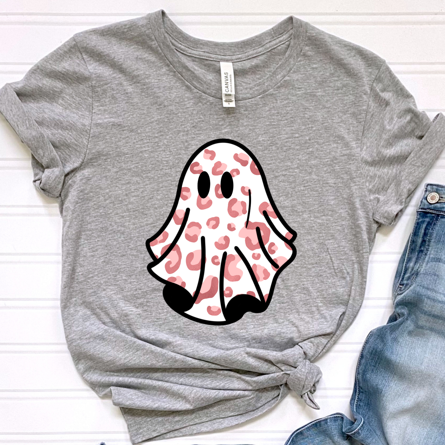 Pink Leopard Print Ghost Graphic Tee