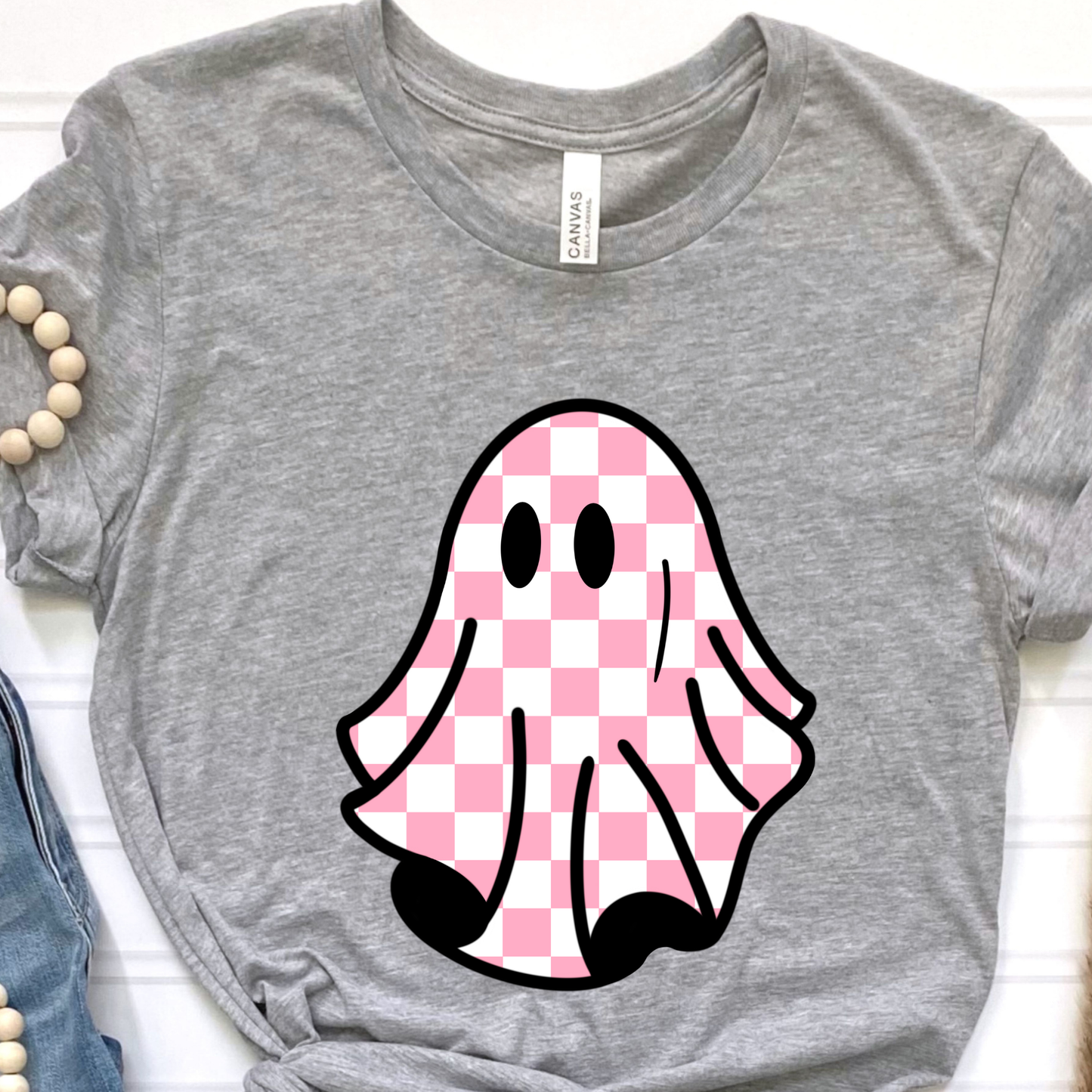 Pink Checkered Ghost Graphic Tee
