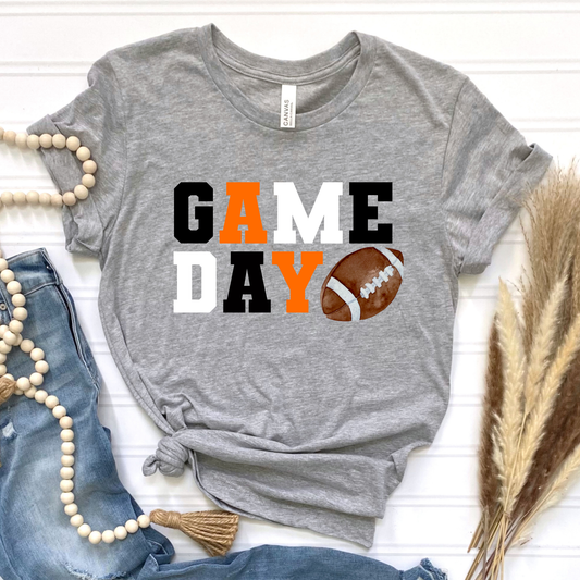 Game Day Black, White, Orange Graphic Tee