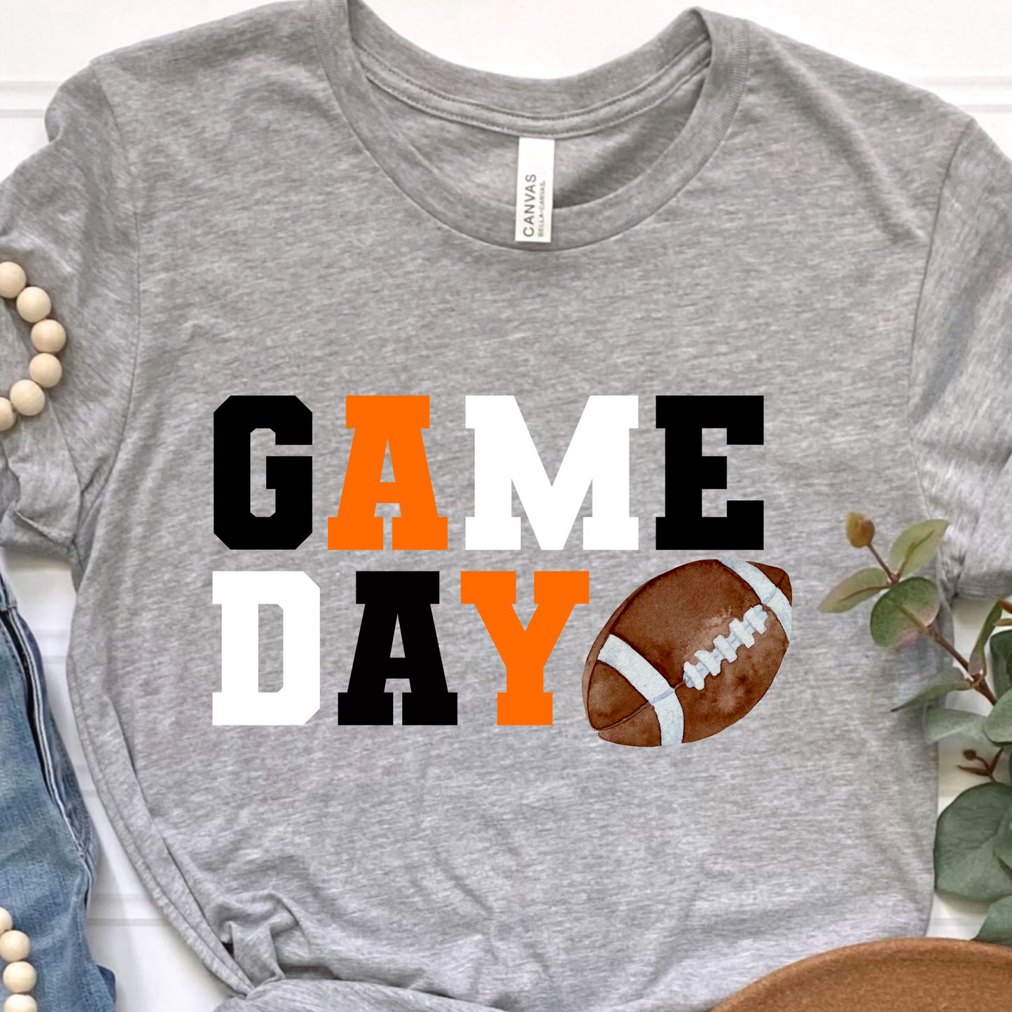 Game Day Black, White, Orange Graphic Tee