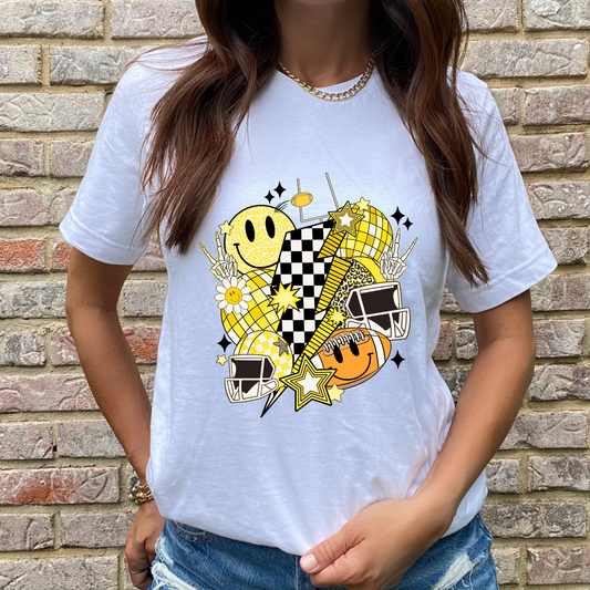 Football Collage Yellow Graphic Tee