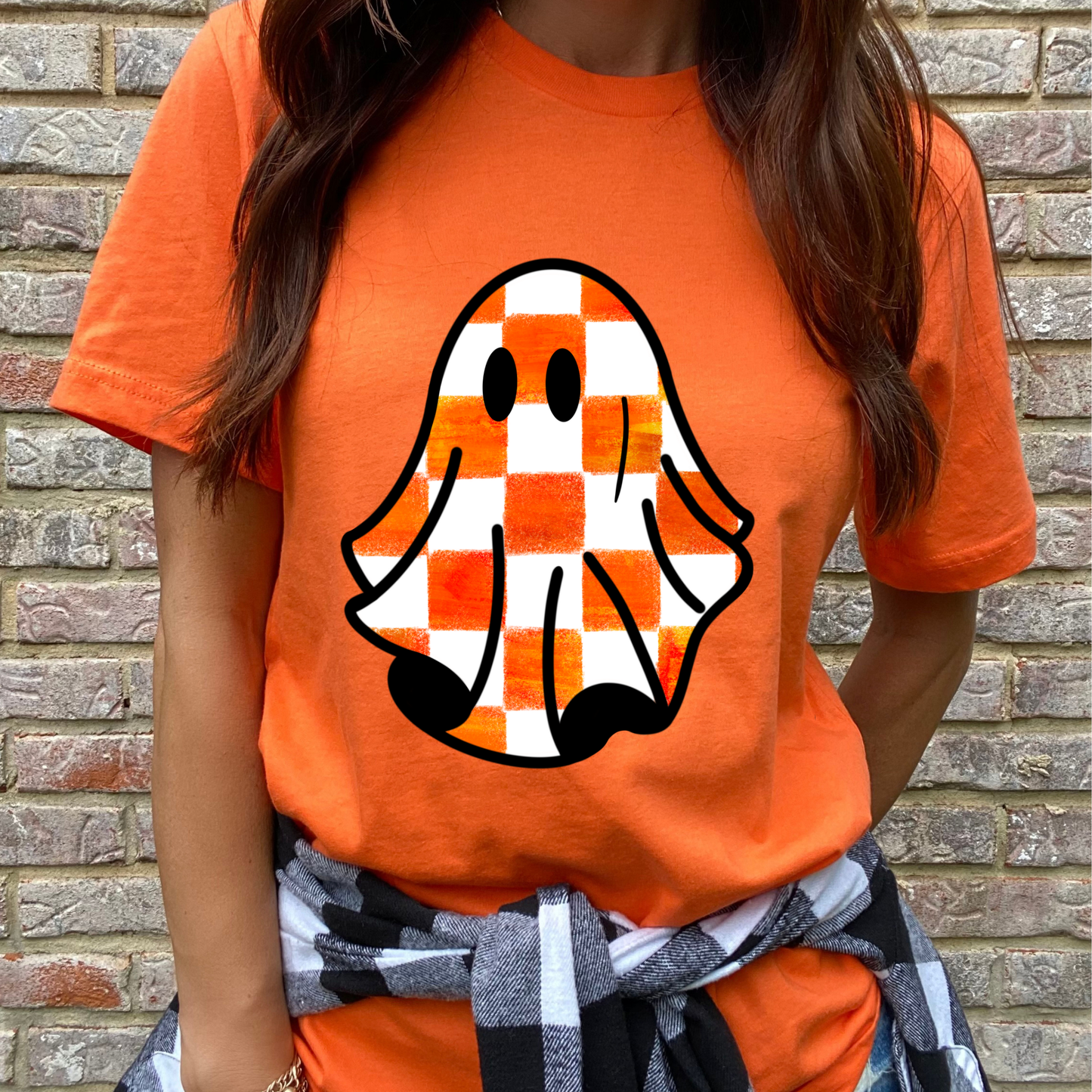 Rustic Orange Checkered Ghost Orange Graphic Tee