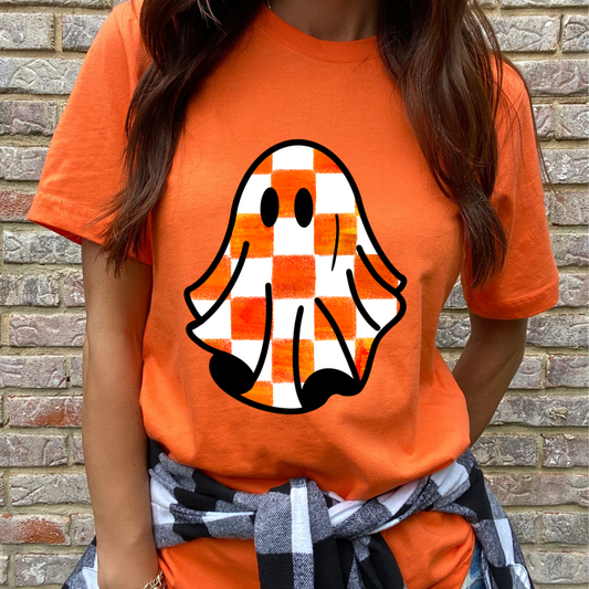 Rustic Orange Checkered Ghost Orange Graphic Tee