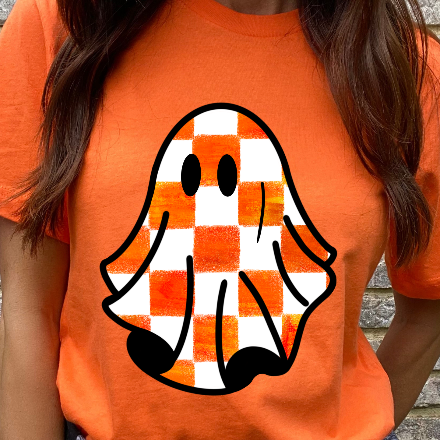Rustic Orange Checkered Ghost Orange Graphic Tee
