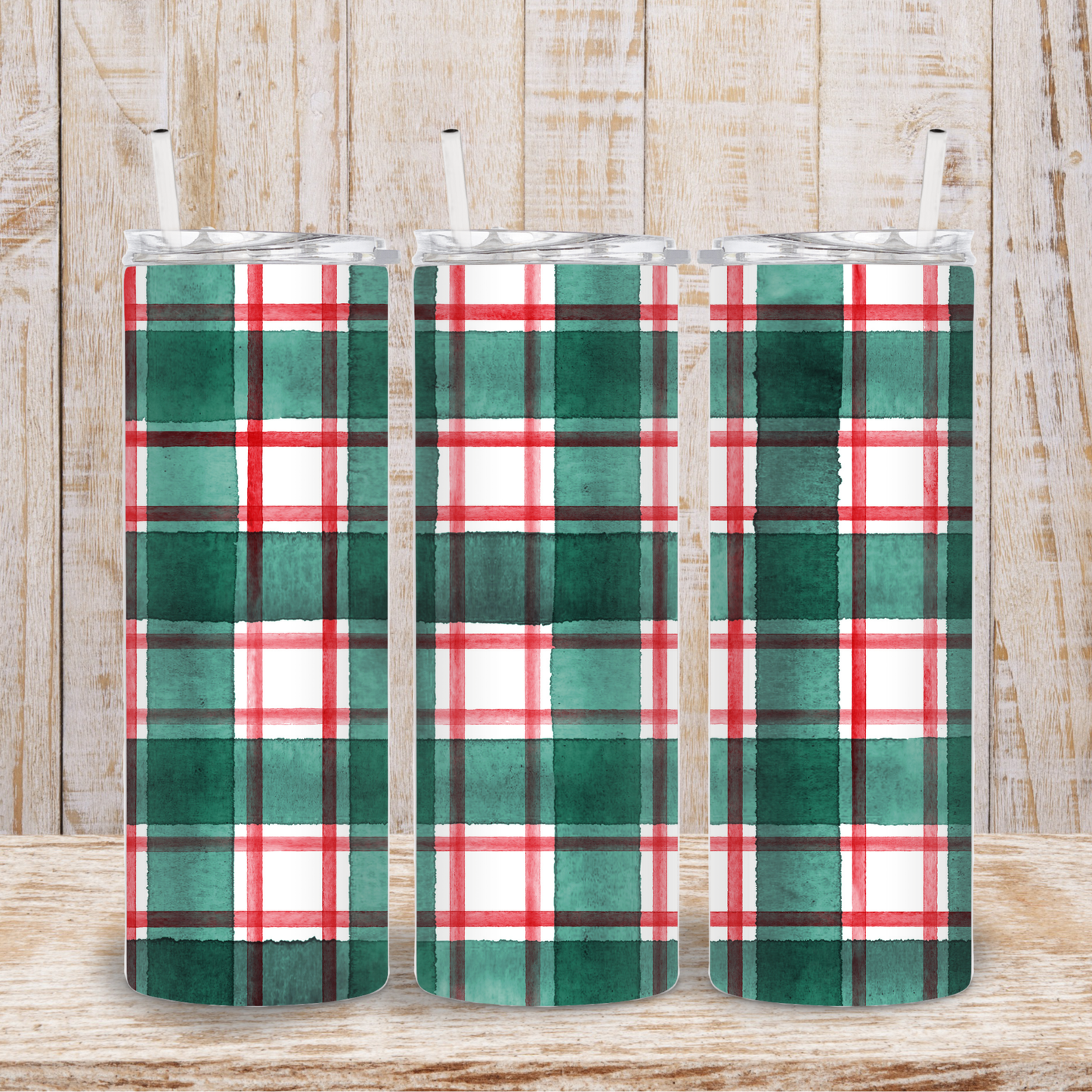 Green Christmas Plaid Tumbler