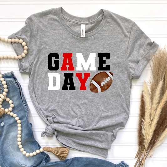 Game Day Black, White, Red Graphic Tee