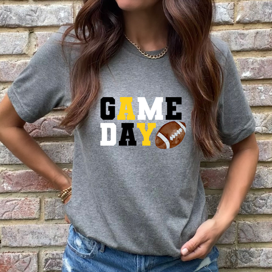 Game Day Black, White, Yellow Graphic Tee