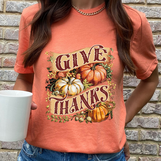 Give Thanks Heather Orange Graphic Tee
