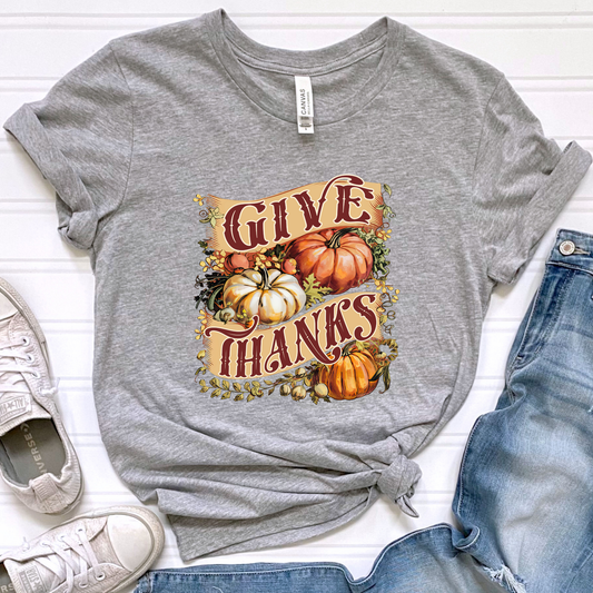 Give Thanks Grey Graphic Tee