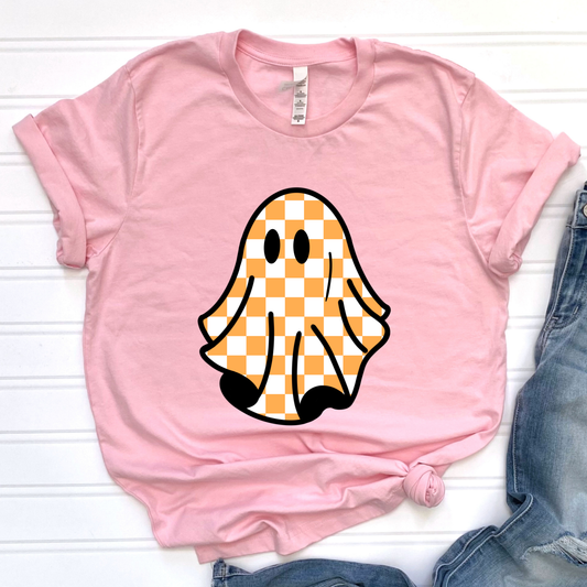 Orange Checkered Ghost Graphic Tee