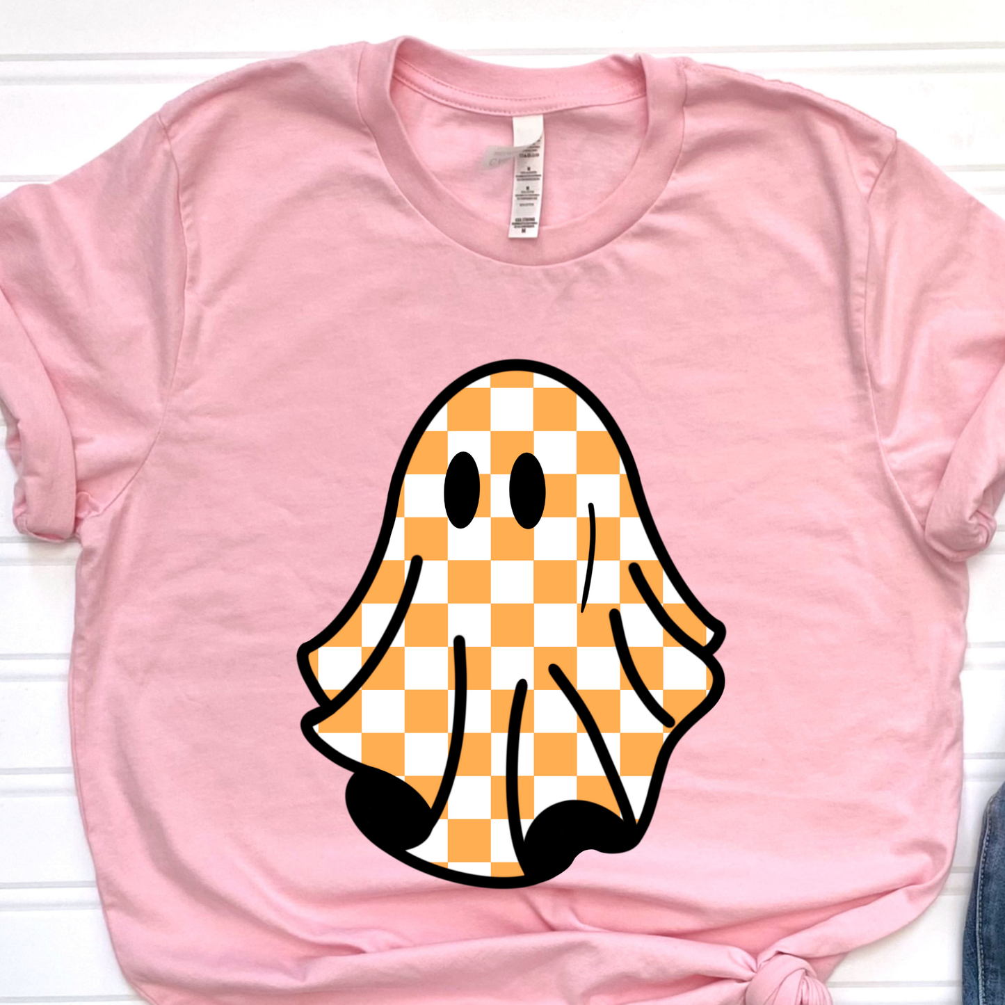 Orange Checkered Ghost Graphic Tee