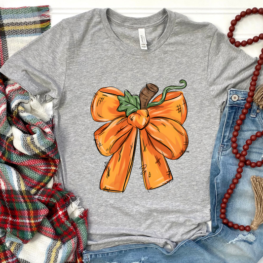 Pumpkin Bow Grey Graphic Tee