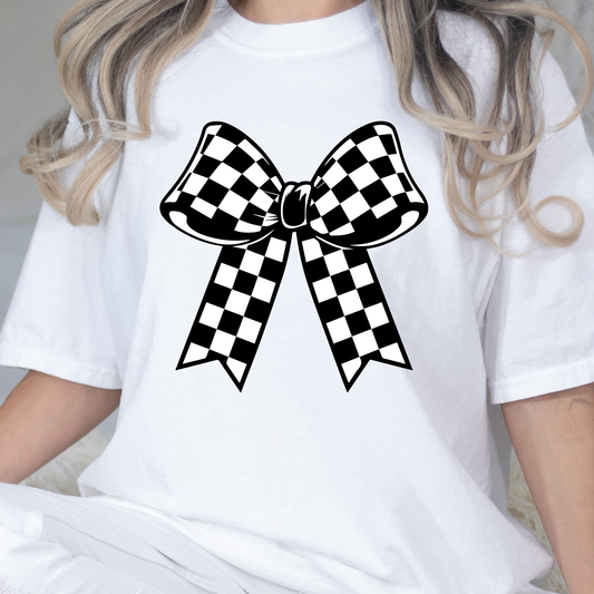 Black and White Checkered Bow Graphic Tee