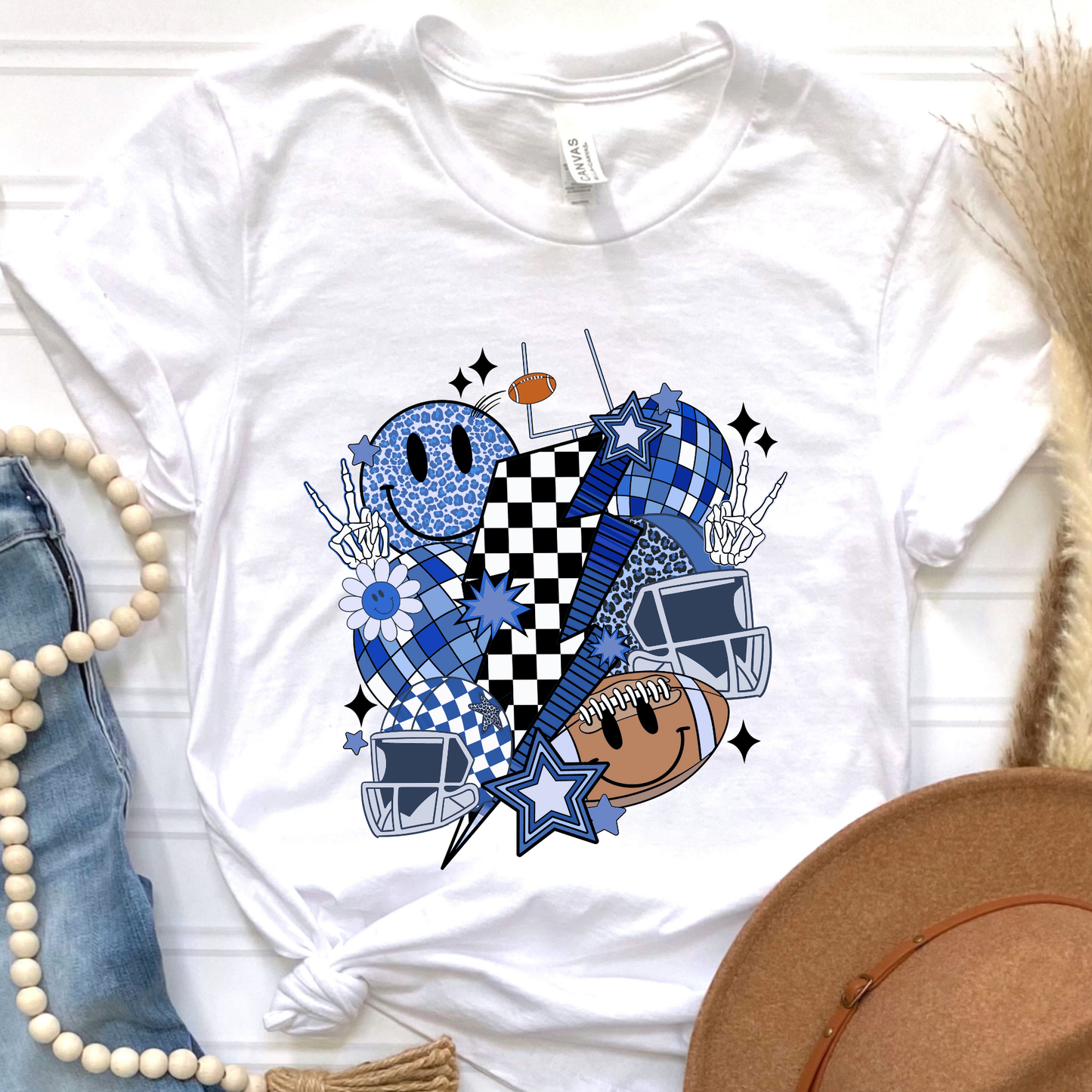 Football Collage Dark Blue Graphic Tee