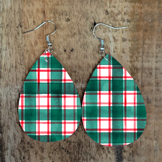Green Christmas Plaid Earrings