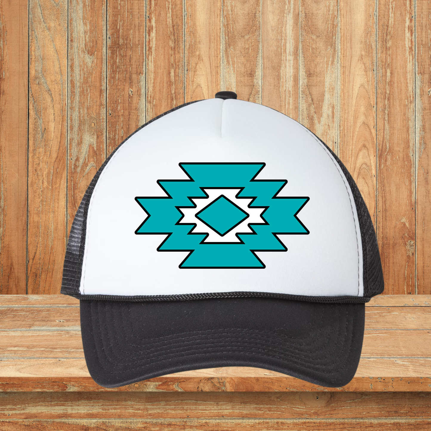 Turquoise and White Hat
