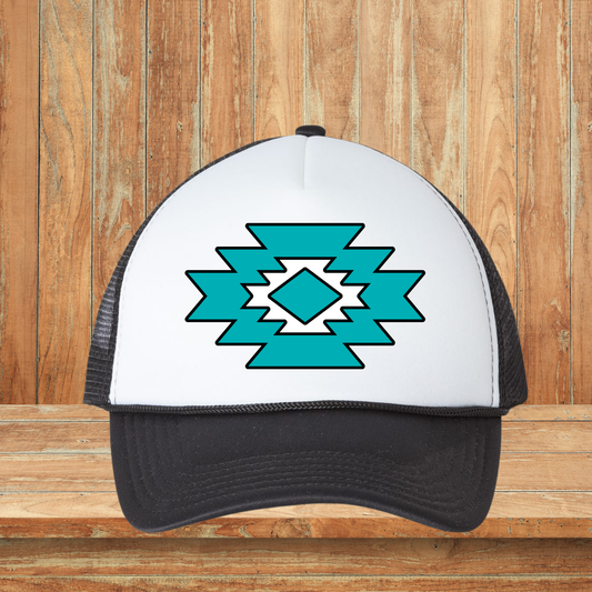 Turquoise and White Hat