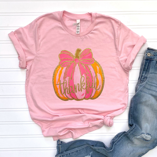 Thankful Pumpkin Pink and Orange Graphic Tee