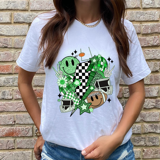 Football Collage Green Graphic Tee