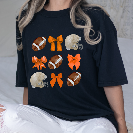 Orange Football Bows Graphic Tee