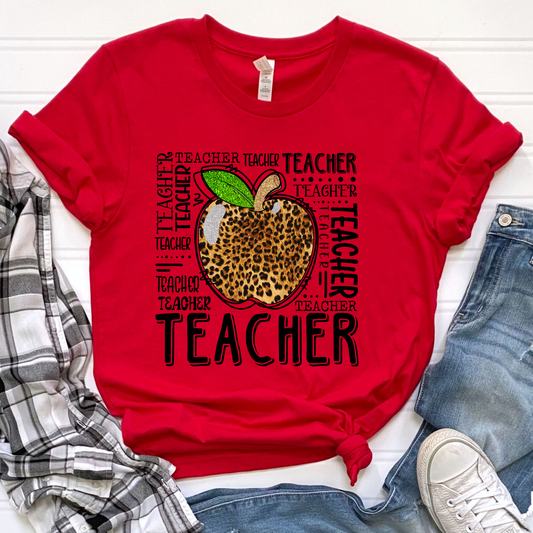 Teacher Leopard Print Apple Graphic Tee