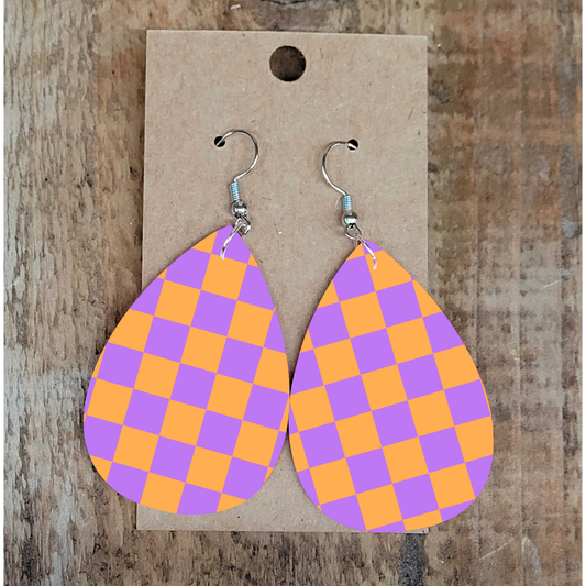 Pastel Purple Checkered Earrings