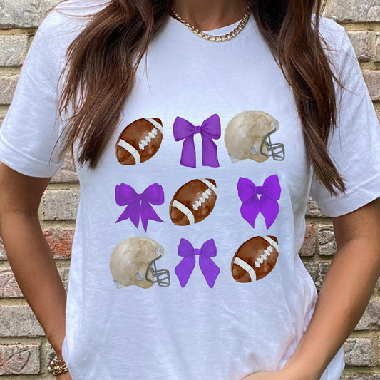 Purple Football Bows Graphic Tee
