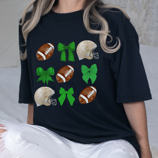 Green Football Bows Graphic Tee