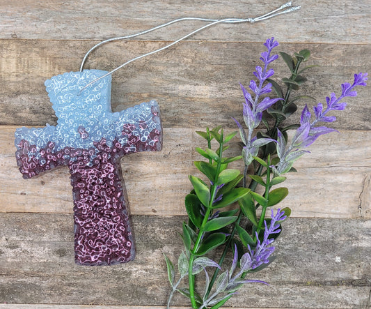 Burgundy and Blue Ombre Cross Car Freshie