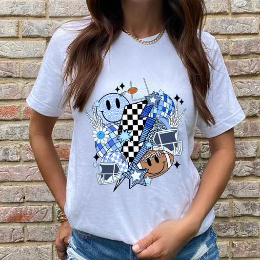 Football Collage Light Blue Graphic Tee
