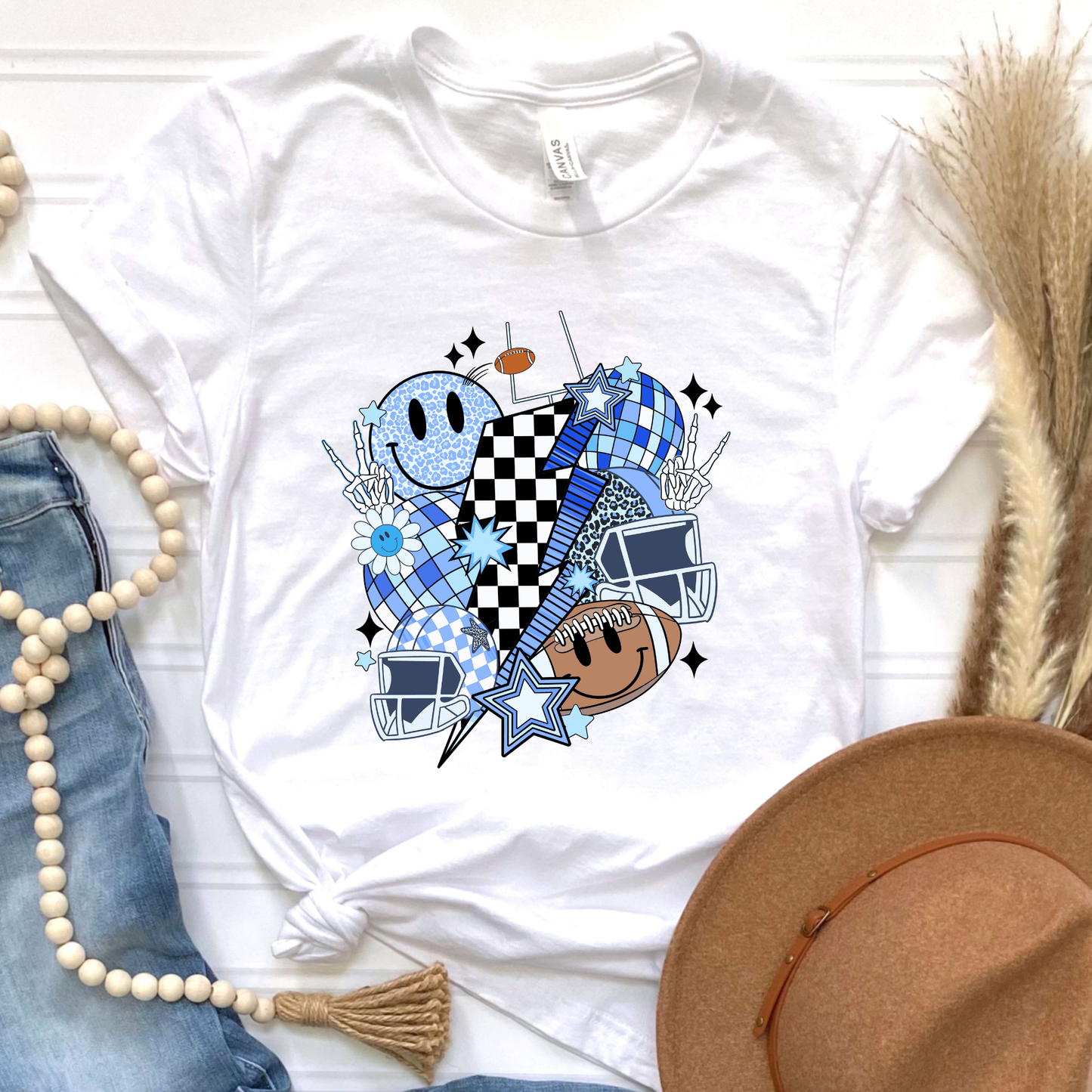 Football Collage Light Blue Graphic Tee