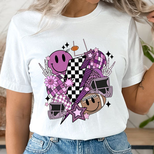 Football Collage Purple Graphic Tee