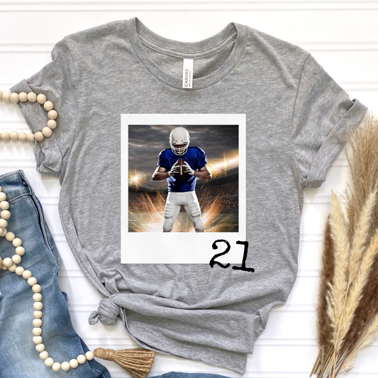 Custom Football Photo and Number Graphic Tee