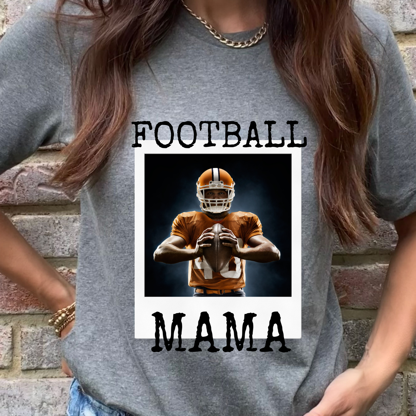Custom Sports Photo Football Mama Graphic Tee