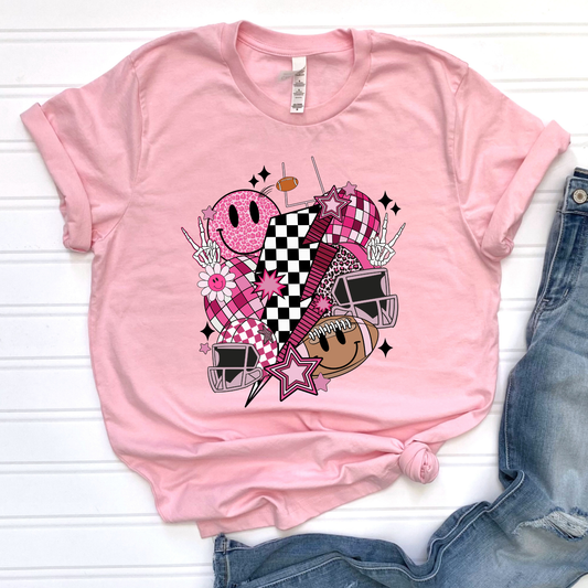 Football Collage Pink Graphic Tee