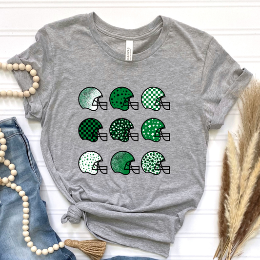 Green Football Helmets Graphic Tee