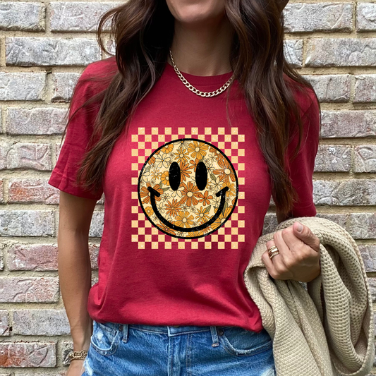 Checkered Fall Florals Red Graphic Tee