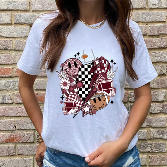 Football Collage Maroon Graphic Tee