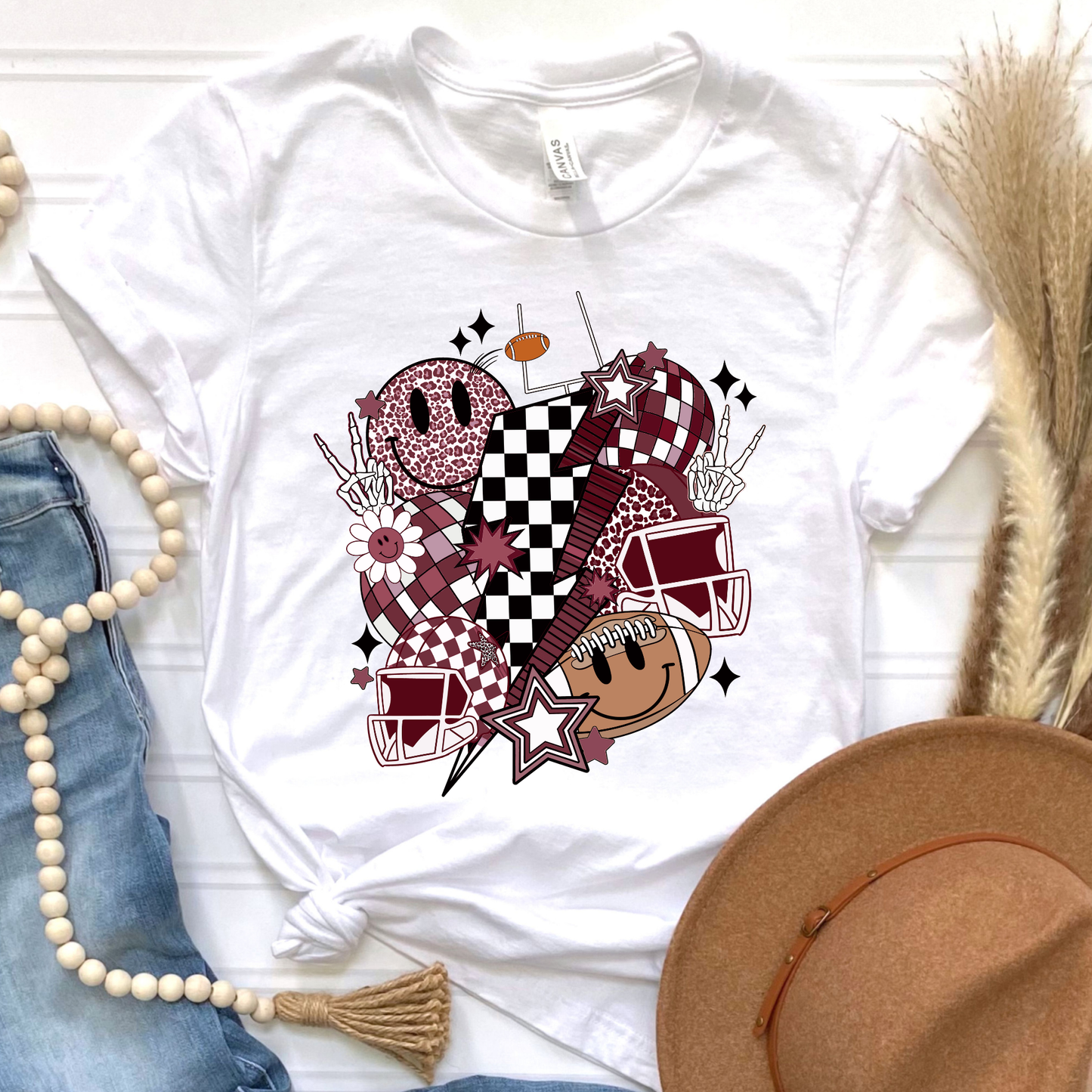 Football Collage Maroon Graphic Tee