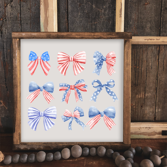 Patriotic Bows - 12x12 Wood Print